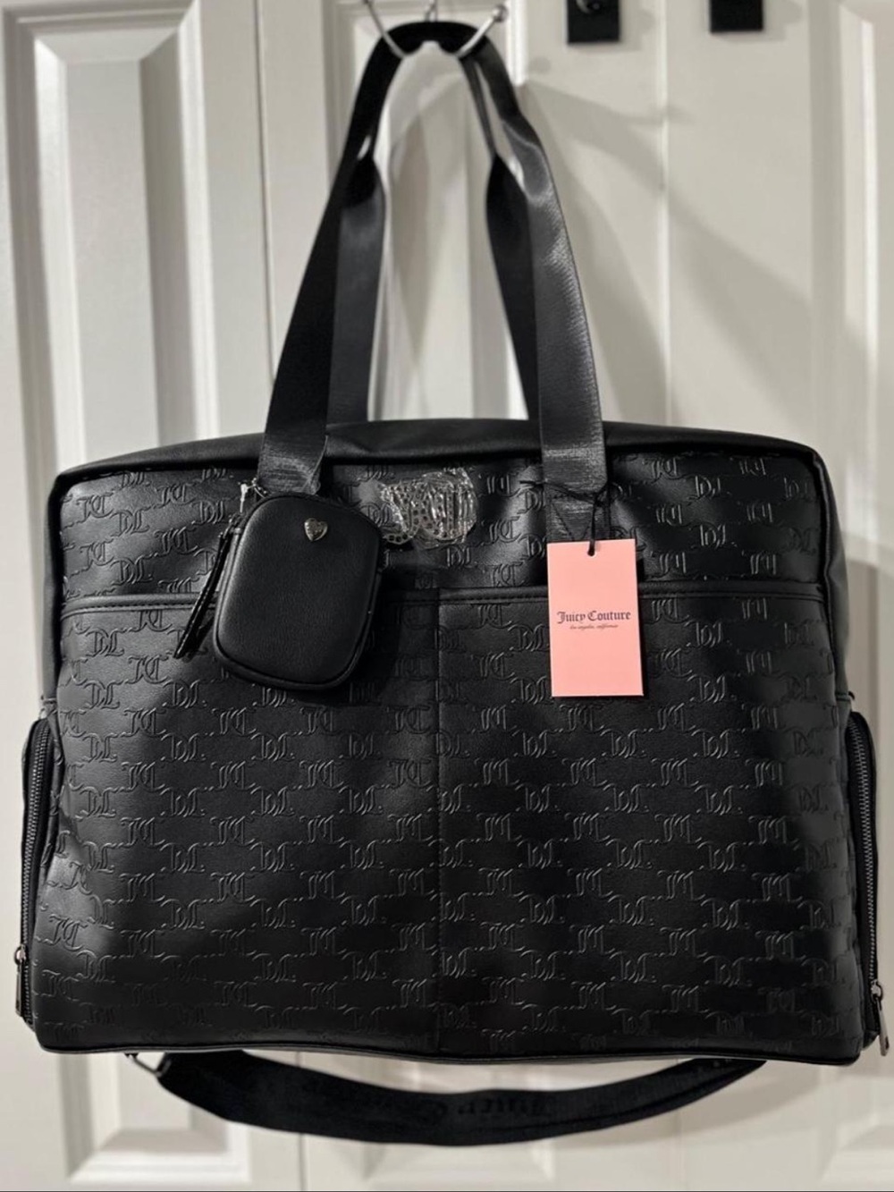 Juicy Couture Black Embossed Laptop Tote with Front Pouch